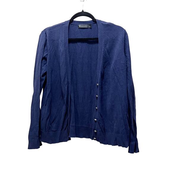 7TH Avenue Design Studio Cardigan Sweater Blue Knit Button Front V- Neck Sz XL - Picture 1 of 6